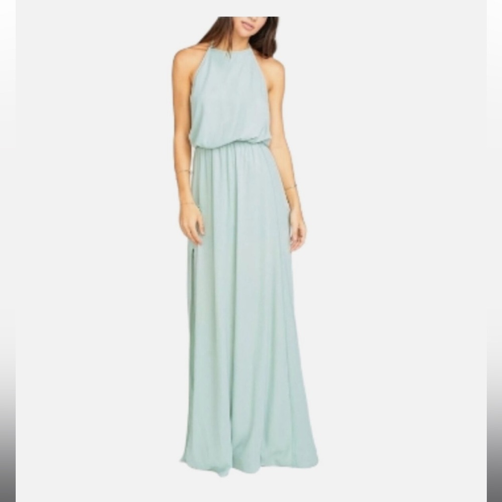 Show me your Mumu small silver sage bridesmaid dress.